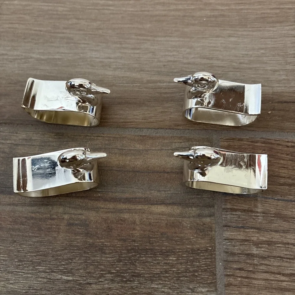 Set of 4 Silverplated‎ Duck Napkin Rings Made In Japan